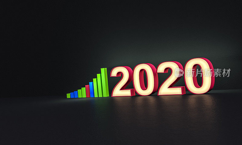 2020年-数字-磨砂玻璃-黑色背景- 3d渲染